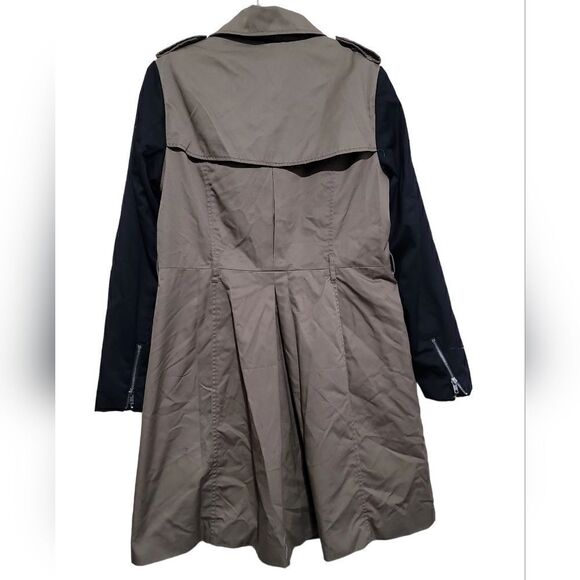HM Brown and Black ColorBlock Trench Coat Sz 10 - Picture 2 of 8